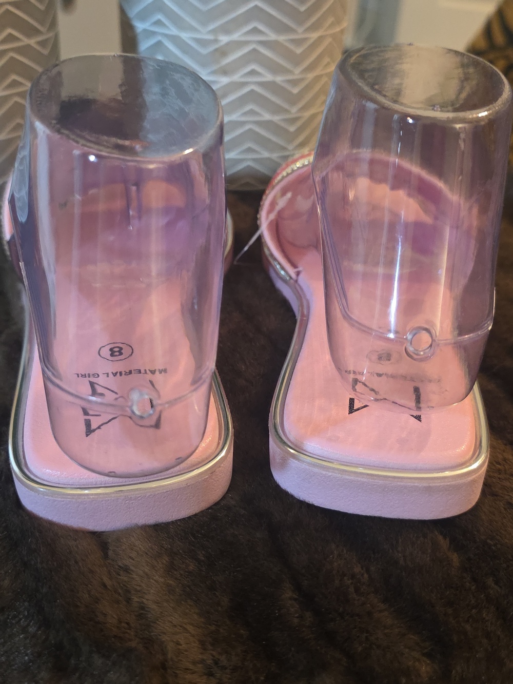 Material Girl Pink & Silver Rhinestone Slide Sandals - Picture 8 of 9